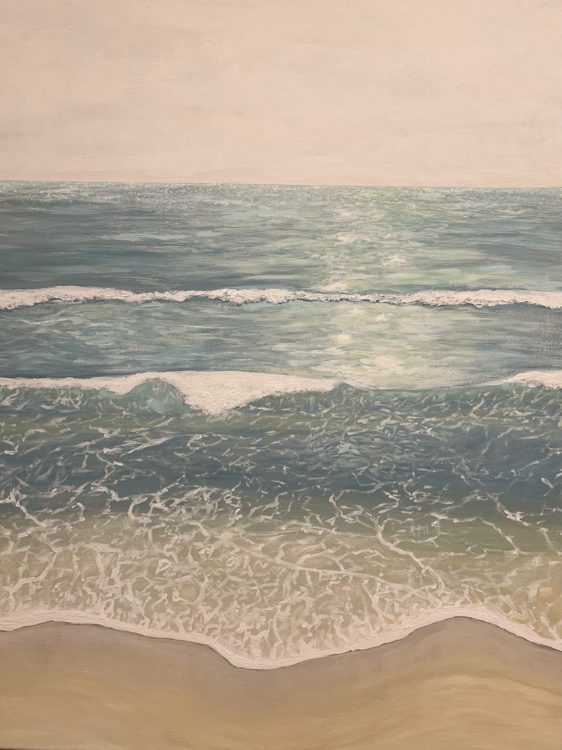 Original coastal sunrise painting with turquoise ocean reflections by LaLita King