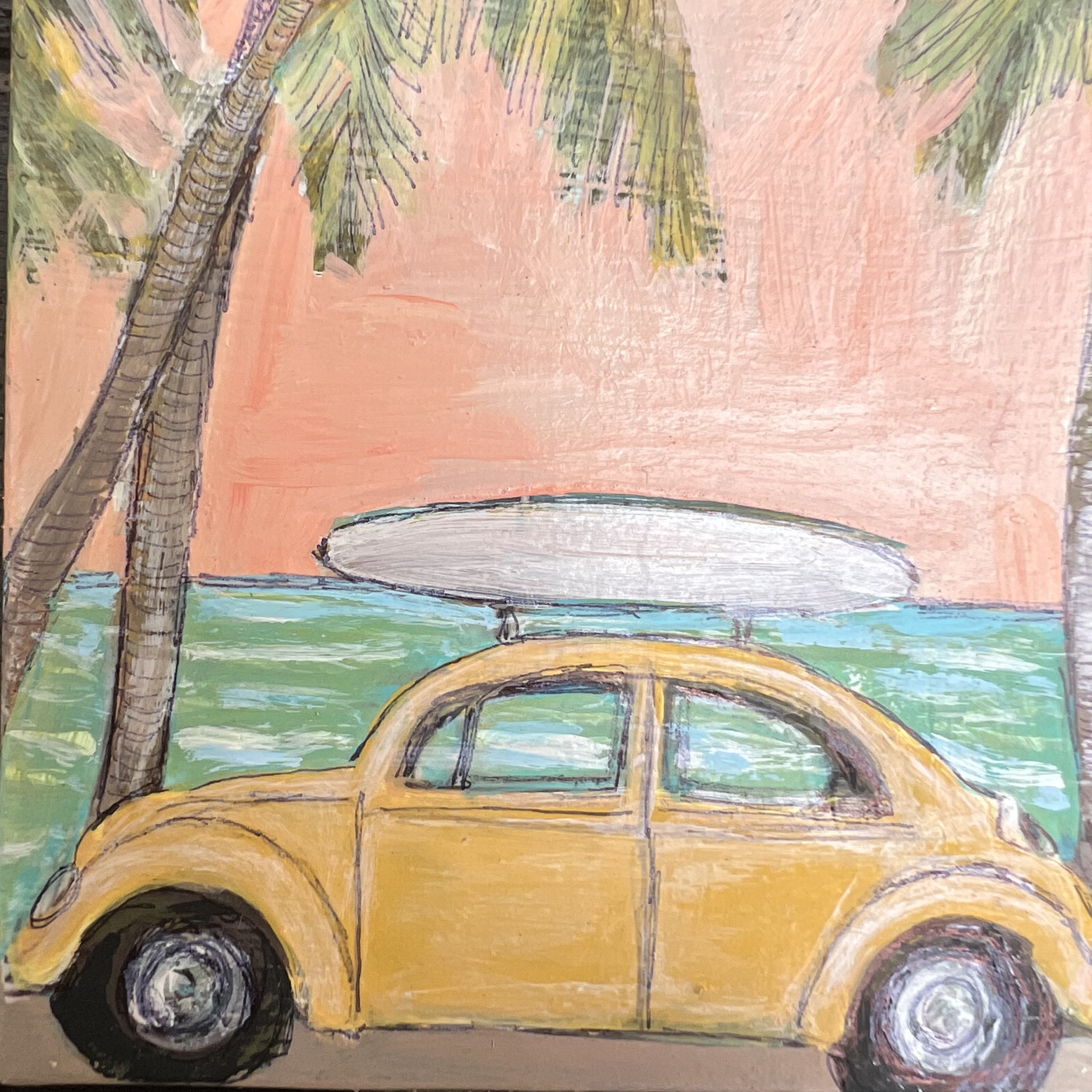 Drift Car (1 of 1) | Mixed Media Mini Original 4″ x 4″
